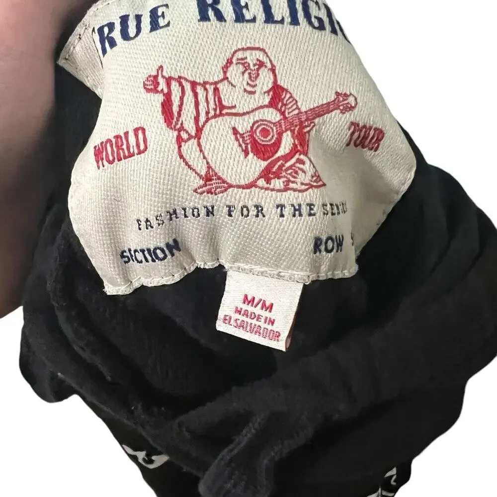 Vintage Y2K True Religion Flaming Dollar Sign Black Hoodie Mens Size Medium
